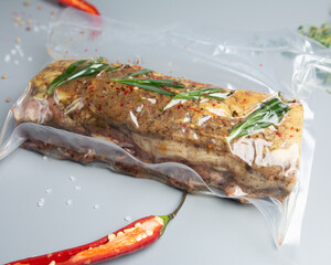 Vacuumed pork ribs in sous vide