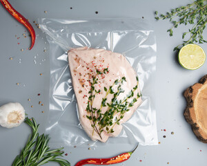 Turkey fillet marinated in herbs in a vacuum