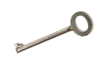 Old, retro vintage key white background.