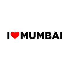 I Love Mumbai typography with red heart. Love mumbai lettering.