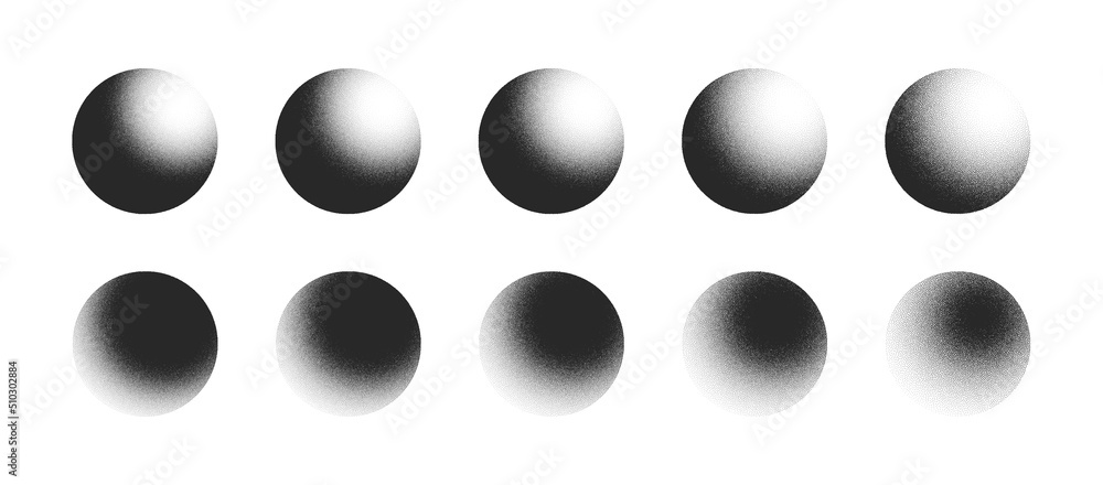 Sticker various degree black noise abstract graphic grainy textured sphere forms vector set isolated on whit