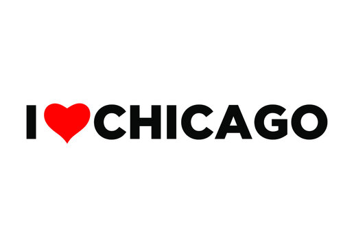 I Love Chicago typography with red heart. Love Chicago lettering.