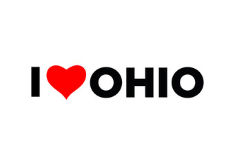 I Love Ohio typography with red heart. Love Ohio lettering.