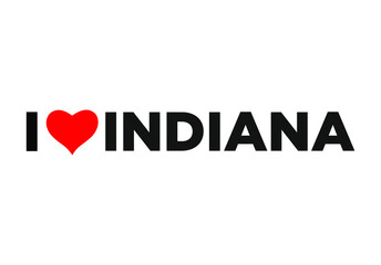 I Love Indiana typography with red heart. Love Indiana lettering.