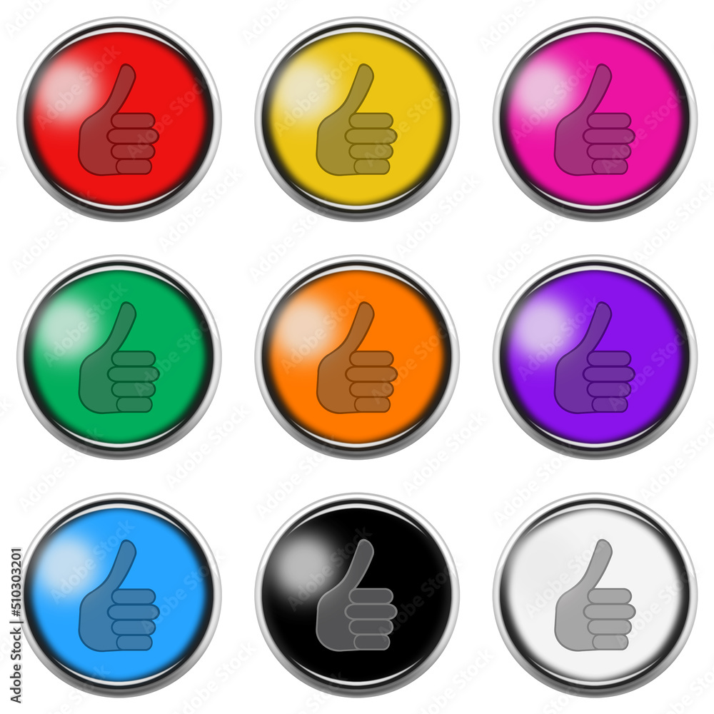 Poster thumbs up button icon set isolated on white with clipping path 3d illustration