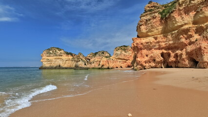 Seastack and cliffs-westernmost end Praia da Prainha Beach. Alvor Portimao-Portugal-313