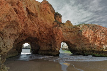 Seastacks and cliffs-central area Praia da Prainha Beach. Alvor Portimao-Portugal-312