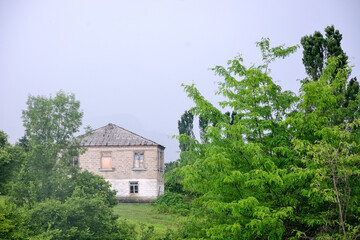 Overgrown ruins of abandoned mansion, Abkhazia