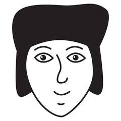 Doodle man face.Hand-drawn line people. Man with a mustache.Avatar face.Isolated on white background. Outline vector illustration.