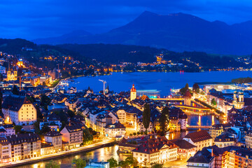 Lucerne city aerial panoramic view, Switzerland