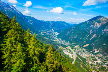 Fototapeta na wymiar Chamonix town aerial panoramic view