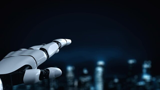 Futuristic robot artificial intelligence enlightening AI technology development and machine learning concept. Global robotic bionic science research for future of human life. 3D rendering graphic.