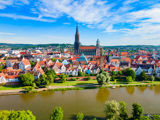 Ulm Minster Church aerial panoramic view, Germany