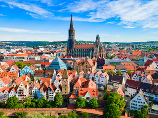 Obraz premium Ulm Minster Church aerial panoramic view, Germany