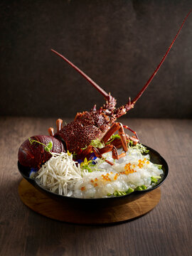 Sashimi Australian Lobster Served In A Dish Side View On Dark Background