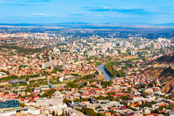Obraz premium Tbilisi old town aerial panoramic view