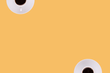 classic cup of americano coffee on a yellow background. Space for text