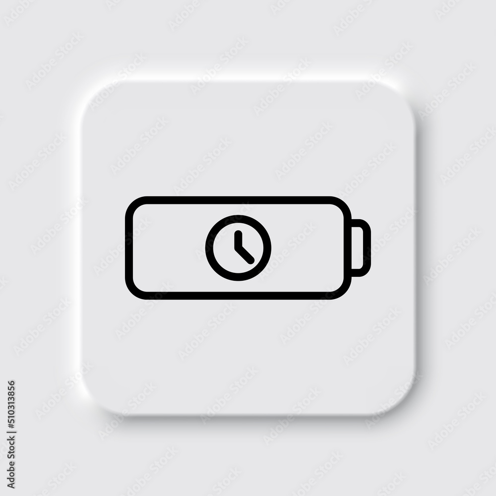 Poster Battery with clock simple icon vector. Flat design. Neumorphism design.ai