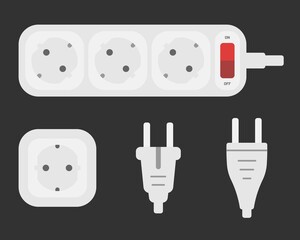 power outlet plug european type f power strip extender vector flat illustration