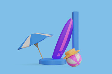 3d rendering of summer vacation concept with Surfboard. 3d rendering