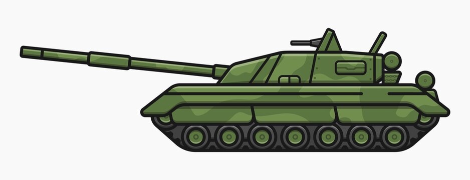 modern tank with camouflage and machine gun on top vector flat illustration
