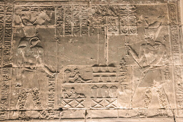Bas-reliefs of the ancient Temple of Horus in Edfu, Egypt