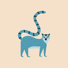 Ring-tailed lemur hand drawn vector illustration. Cute isolated safari animal in flat style for kids logo or icon. © Елена Радькова