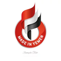 Foto op Plexiglas Made in Yemen Abstract wavy flag torch flame red white black modern ribbon strip logo icon vector © simbos