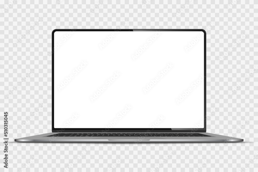 Wall mural Realistic Darkgrey Notebook with Transparent Screen Isolated. New Laptop. Open Display. Can Use for Project, Presentation. Blank Device Mock Up. Stock royalty free vector illustration. PNG