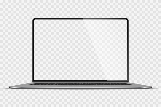 Realistic Darkgrey Notebook with Transparent Screen Isolated. New Laptop. Open Display. Can Use for Project, Presentation. Blank Device Mock Up. Stock royalty free vector illustration. PNG