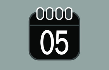 Day 5. Dark calendar with month date. Vector for the days of the week.