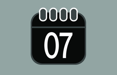 Day 7. Dark calendar with month date. Vector for the days of the week.