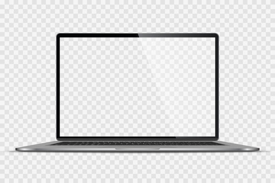Realistic Darkgrey Notebook with Transparent Screen Isolated. New Laptop. Open Display. Can Use for Project, Presentation. Blank Device Mock Up. Stock royalty free vector illustration. PNG