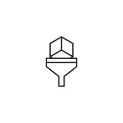 Filtration concept. Vector sign drawn with black lines. Modern symbol in flat style suitable for adverts, books, articles, web sites, apps. Line icon of cube inside of funnel or vortex