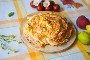 Banitsa, a Traditional Bulgarian Pastry with Cheese.