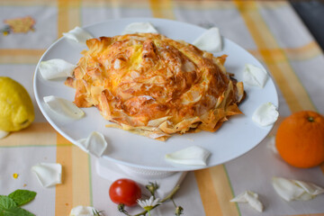 Banitsa, a Traditional Bulgarian Pastry with Cheese.