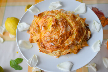 Banitsa, a Traditional Bulgarian Pastry with Cheese.
