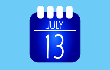 Day 13 of the month of July. July month calendar in blue.