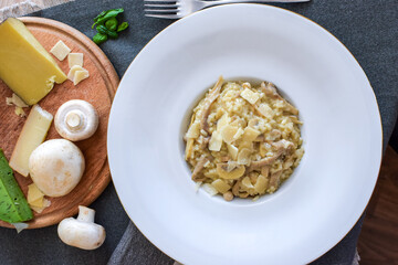 Mushroom risotto with parmesan cheese.