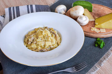 Mushroom risotto with parmesan cheese.