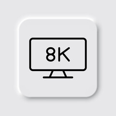8K, TV simple icon vector. Flat design. Neumorphism design.ai