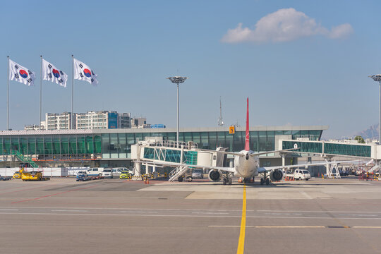 SEOUL, SOUTH KOREA - CIRCA MAY, 2017: Gimpo Airport at daytime. Gimpo International Airport is located in the far western end of Seoul.