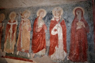 Ischia - Affresco nella cripta della Cattedrale dell'Assunta al Castello Aragonese - obrazy, fototapety, plakaty