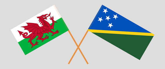 Crossed flags of Wales and Solomon Islands. Official colors. Correct proportion