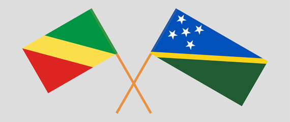 Crossed flags of Republic of the Congo and Solomon Islands. Official colors. Correct proportion