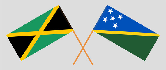 Crossed flags of Jamaica and Solomon Islands. Official colors. Correct proportion