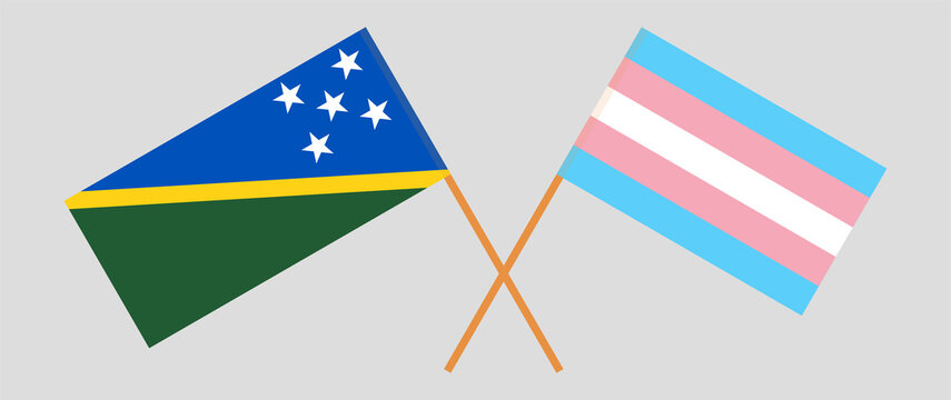 Crossed flags of Solomon Islands and Transgender Pride. Official colors. Correct proportion