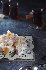 Traditional Turkish lokum with tea