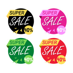 40% off sale, Super discount, with design in black, pink, green and red vector illustration 