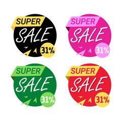 31% off sale, Super discount, with design in black, pink, green and red vector illustration 